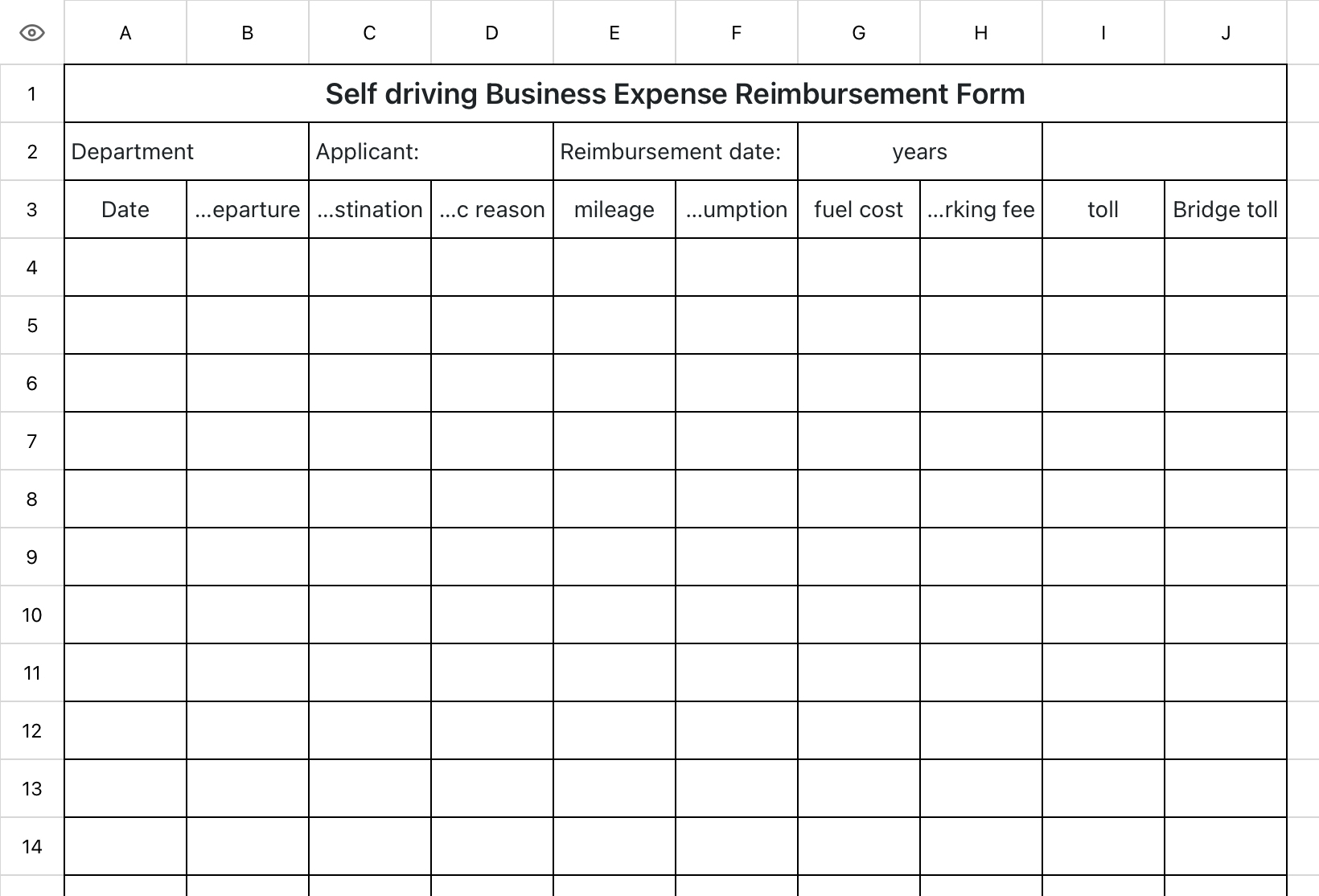 Self driving Business Expense Reimbursement Form
